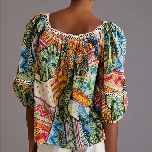 Farm Rio Lace Inset Peasant Blouse Size L - Picture 2 of 9